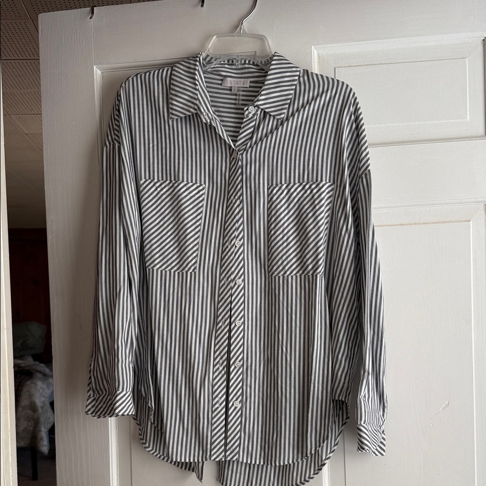 Black and White Striped Button-Up Shirt